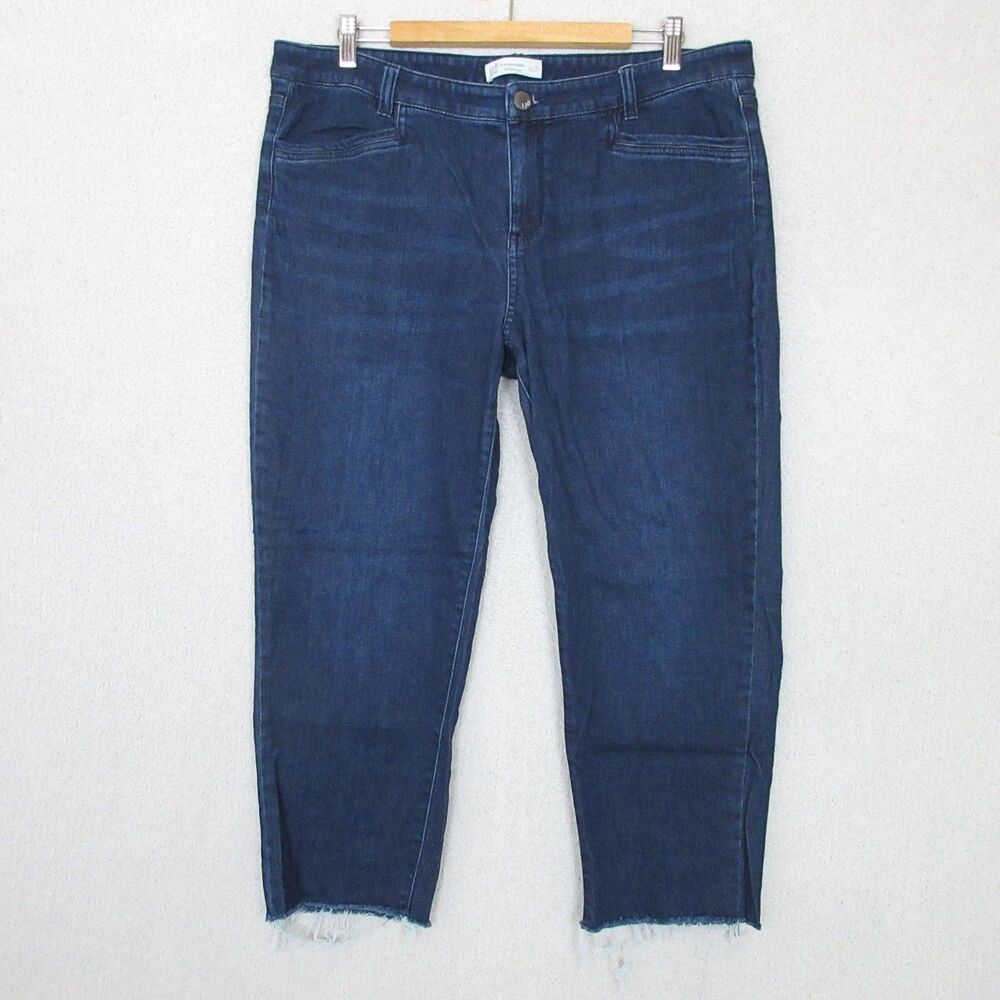JJill Jeans Womens 16 Slim Boyfriend Straight Leg Cropped Raw Hem Stretch Indigo